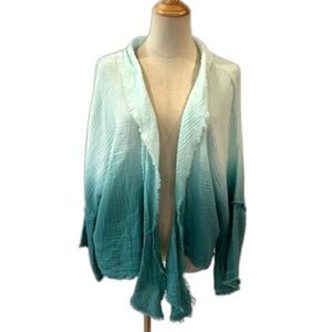 Young Fabulous & Broke Green Blue Ombre Dip Dye Gauze Open Front Cardi Small
